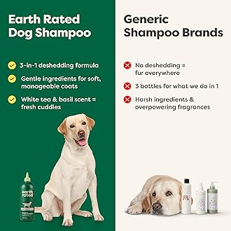 Earth Rated 3-in-1 Deshedding Dog Shampoo and Conditioner, Deodorizing Oatmeal Shampoos for Dogs and Puppies, Great for Smelly Pets, White Tea and Basil Scent, 16 oz