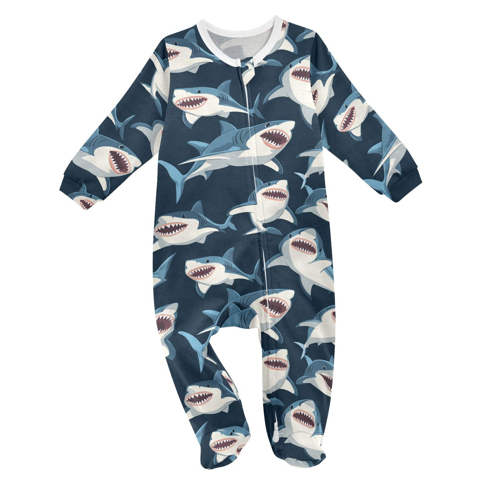Wusikd Sharks One-Piece Footies Cartoon Bodysuits Rompers Zipper for Boys Girls 3M