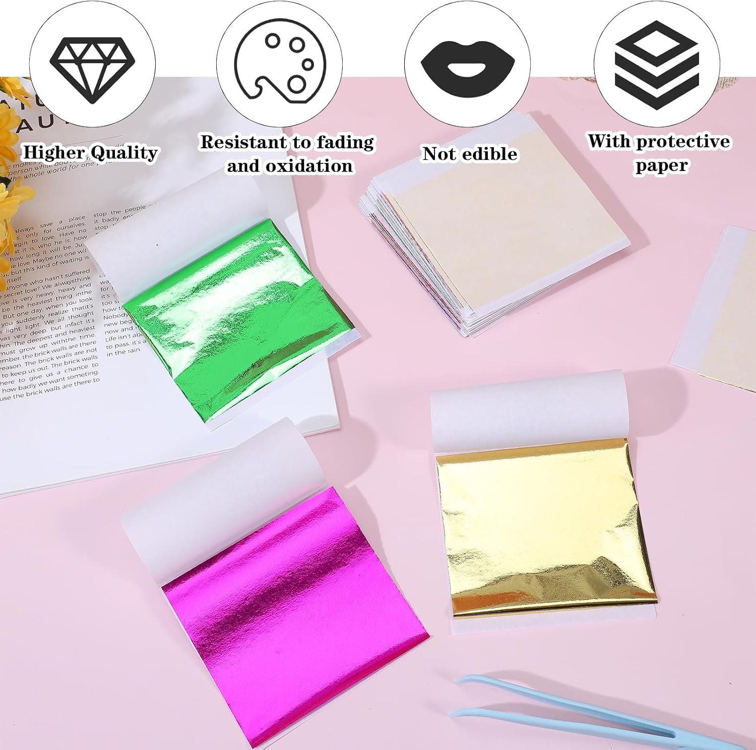 Tyqour 120PCS Gold Foil Sheets for Crafts 12 Colors Gold Leaf Sheets Foil Sheets Foil Paper for Arts Decoration, Picture Frames, Nails, Handicrafts