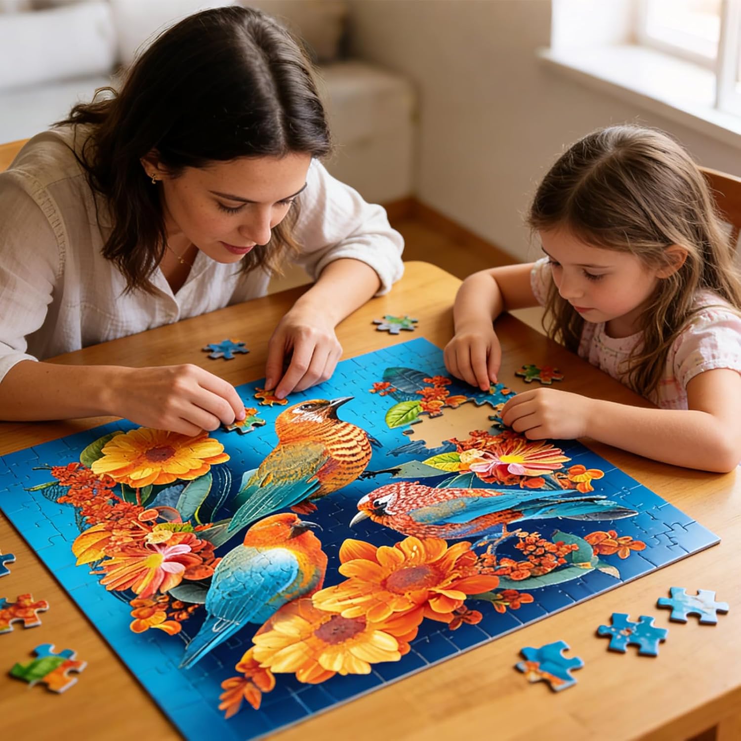 Puzzles for Adults 1000 Pieces, 1000 Piece Puzzle for Adults, Vibrant Birds and Sunflowers Jigsaw Puzzle, Challenging Nature Theme Adult Puzzles, Wall Art Decor, 27.6 x 19.7 in