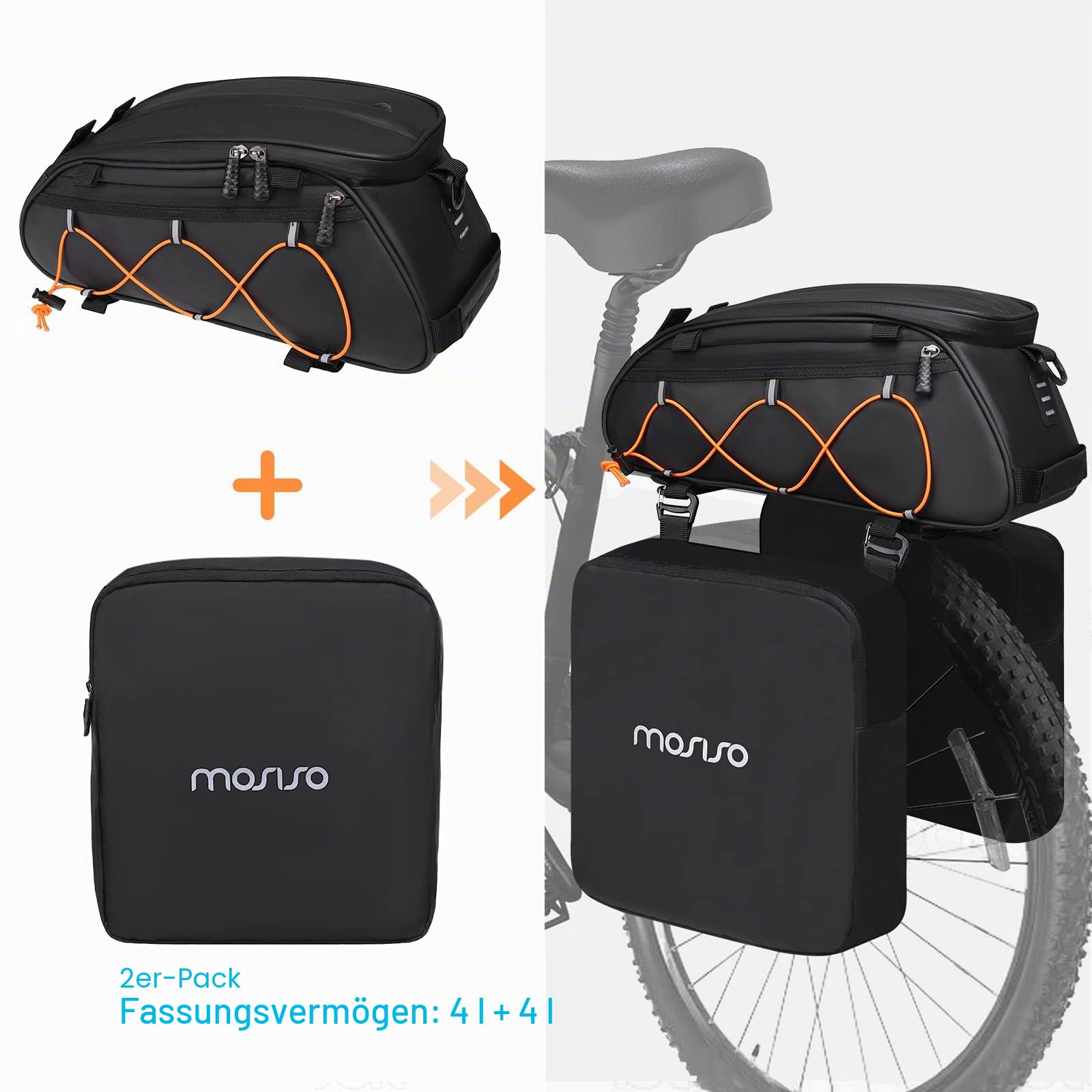 MOSISO Fahrradtasche mit 2 Abnehmbaren Fahrradkoffern,Wasserdicht Gepäckträger Fahrrad Kofferraum Kühlbox Ablagetasche Rücksitz Tasche,Gepäckträger Fahrrad Sattel Umhängetasche Radfahren