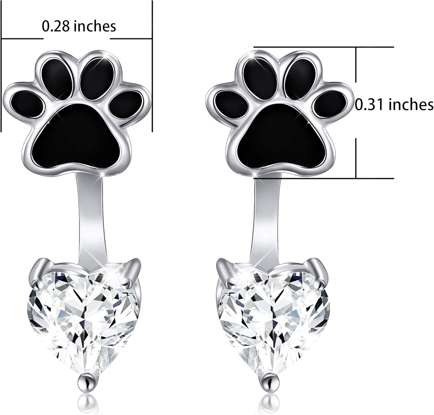 Sterling Silver Forever Love Front and Back Heart Stud Puppy Paw Earrings Jacket for Women - Image 7