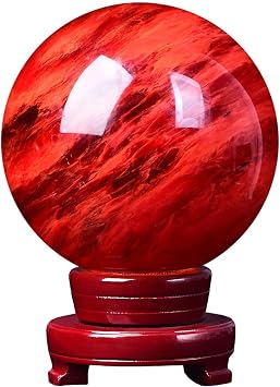 NIBHZ Red Obsidian Ball with Wood Stand Natural Crystal Ball Sphere Quartz Healing Gemstone Sphere Fengshui Paperweight Crystal Obsidian Ball Home Decoration,Diameter1.6