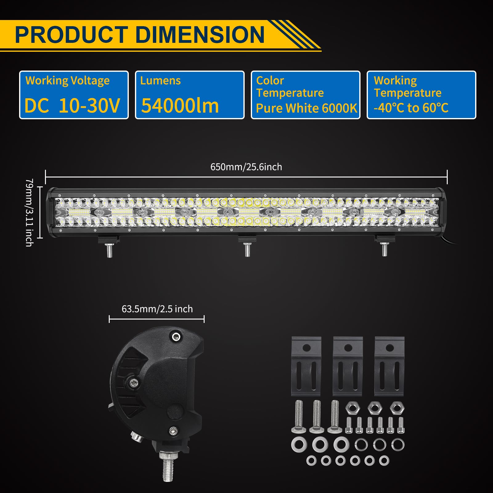 RIGIDON 8D 26 cali 540W Led Work Light Bar z wiązką przewodów 12V 18AWG, światło przeciwmgielne do samochodu terenowego, ciężarówki, ATV, łodzi 4x4, wodoodporna lampa oświetleniowa, 6000K, biała