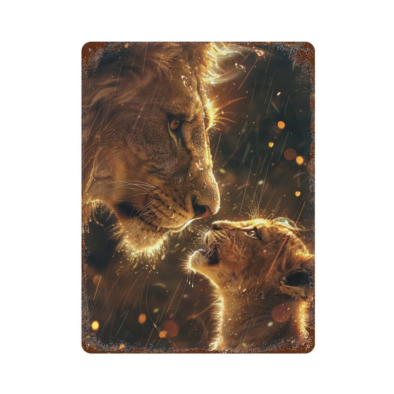 Vintage Metal Tin Sign with Lion And Cub Design 15.7"x11.8", for Patio, Garden Room And Bar Decor, Classic Wall Plaque
