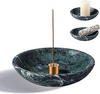 Koville Natural Marble Incense Holder, Incense Holder for Sticks with 9 Holes, Handmade Incense Burner Ash Catcher for Meditation Yoga SPA, Balsam Fir/Palo Santo/Sage/Cone (Green)