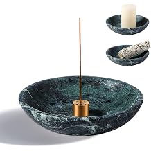 Koville Natural Marble Incense Holder, Incense Holder for Sticks with 9 Holes, Handmade Incense Burner Ash Catcher for Meditation Yoga SPA, Balsam Fir/Palo Santo/Sage/Cone Green