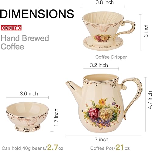 Miniatura 2 de YOLIFE Floarl - Juego de gotero de café, cafetera de cerámica con diseño de cono, 1 taza, regalo para mujeres (arbustos florecientes)