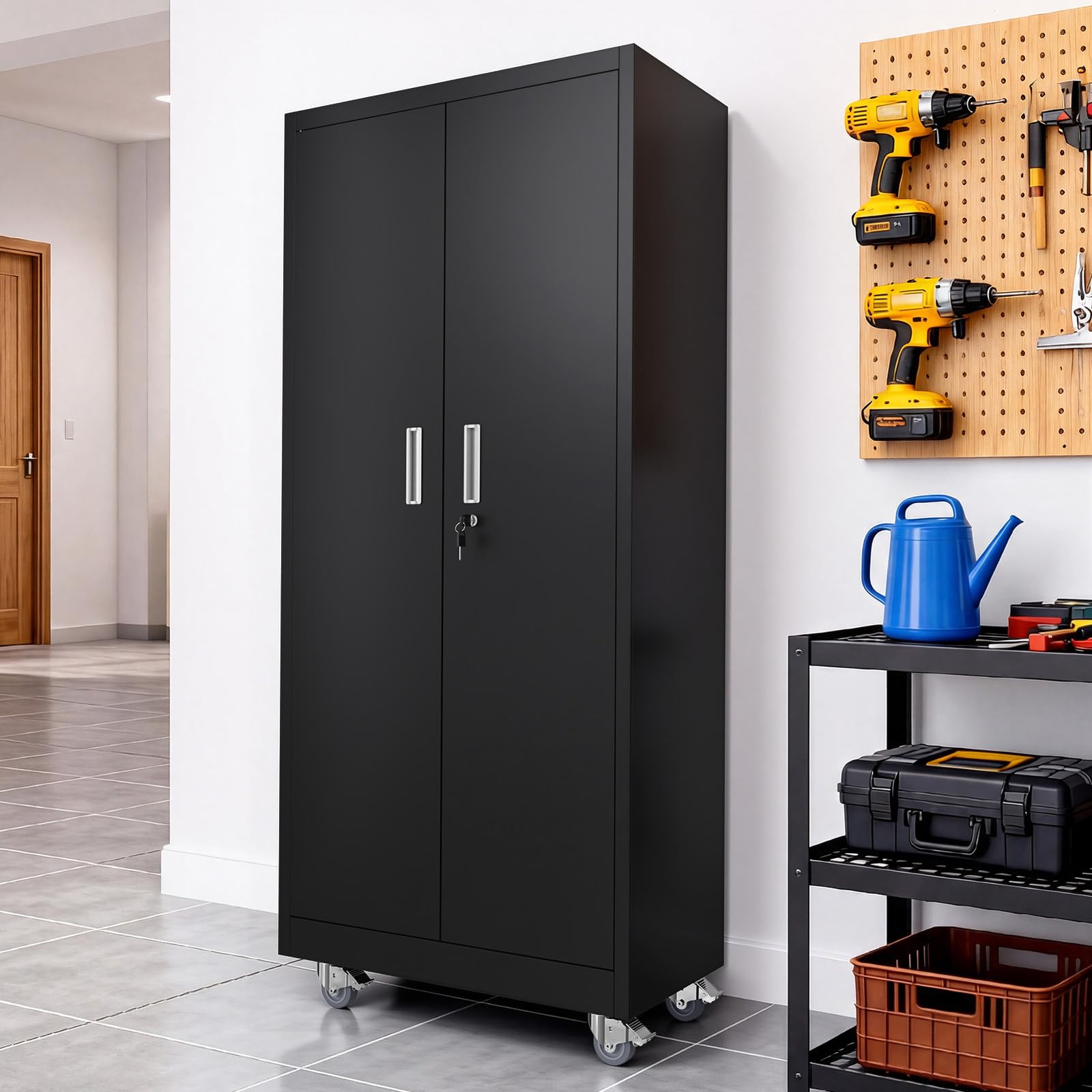 Bonnlo 180cm Rolling Lockable Metal Cabinet,File Cabinet with Key