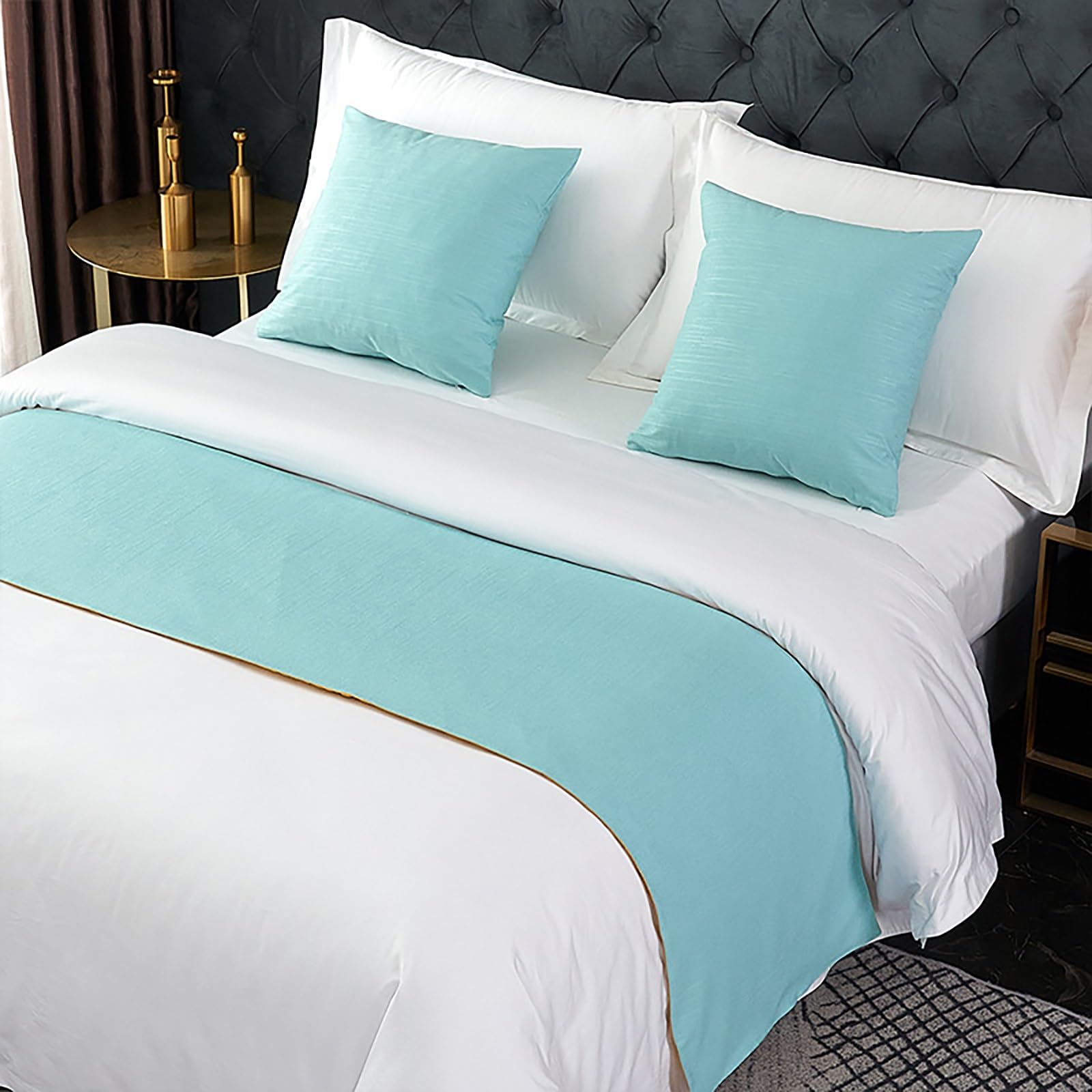 LRUPVEG Bed Runner, Twin, Queen, King, Modern Light Luxury Hotel Bed End Scarf For King Size Bed Solid Color Smooth Comfort Bed Runners & Scarves(Cyan,50 * 180cm for 120cm Bed)