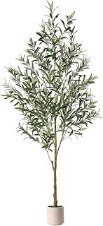 Alupssuc 6FT Lifelike Artificial Olive Tree with Real Touch Fruits & Trunk, Faux Potted Plant in White Pot for Home Office Living Room Decor