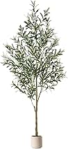 6FT Artificial Olive Trees, Faux Silk Plant with Lively Artifical Trunk and Lifelike Fruits, Indoor Fake Potted Tree with White Planter for Modern Home Office Living Room Decor
