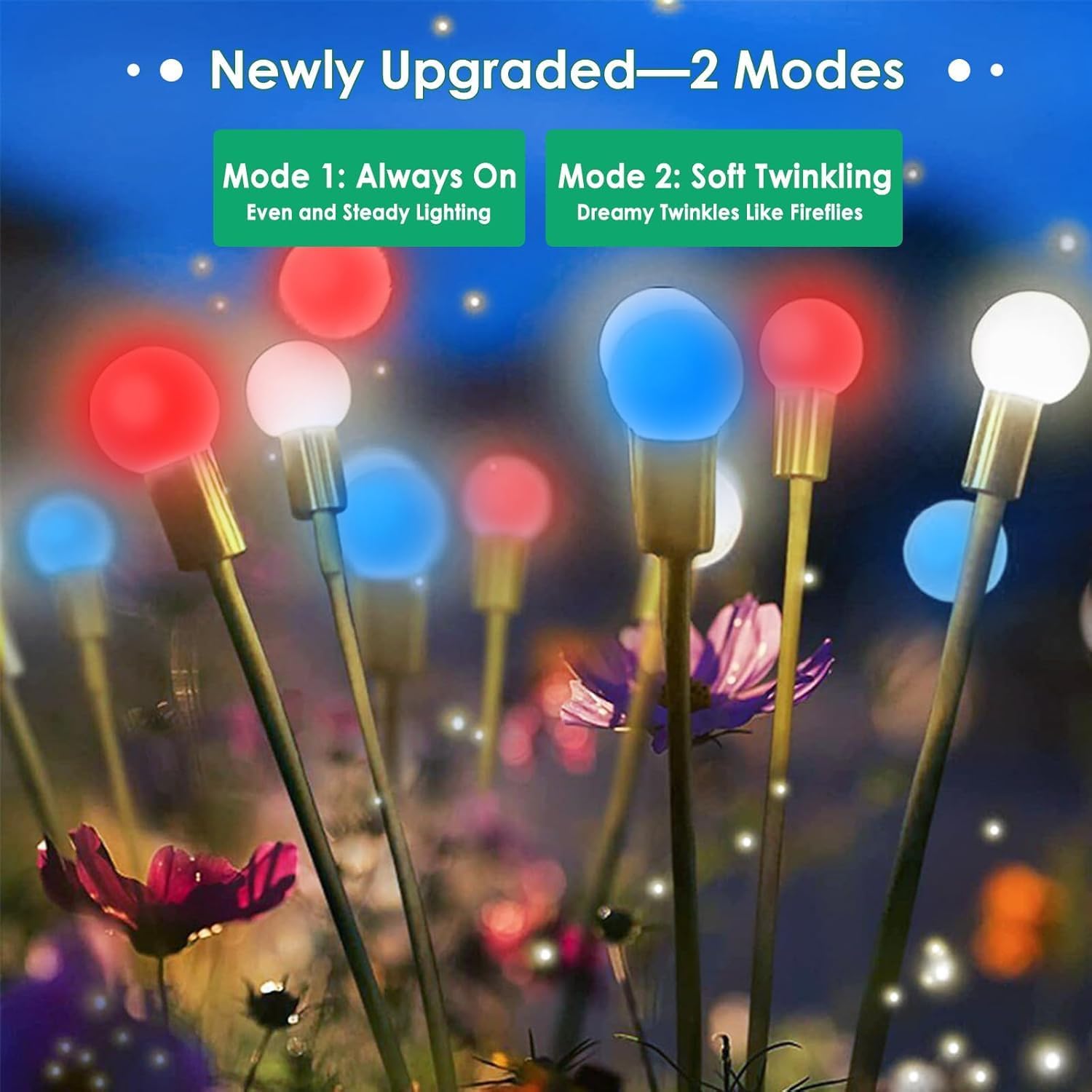 4th of July Decorations Outdoor, 8 Pack Red White and Blue Solar Garden Lights 48 LED, Solar Firefly Lights Outdoor Waterproof Patriotic Light for Independence Day,National Day Garden Yard Decoration