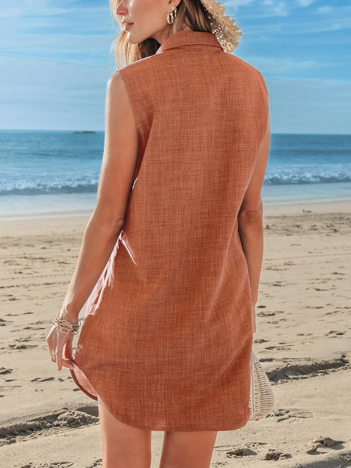 CUPSHE Women Summer Dresses 2025 Collared V Neck with Pocket Front Button Casual Sun Dress Holiday Beach Mini Dress - Image 2