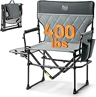 Timber Ridge Aluminum Directors Chair with Side Table & Pocket - 400lbs Heavy Duty Portable Folding Camping Chair for Fishing, Picnics, Grey