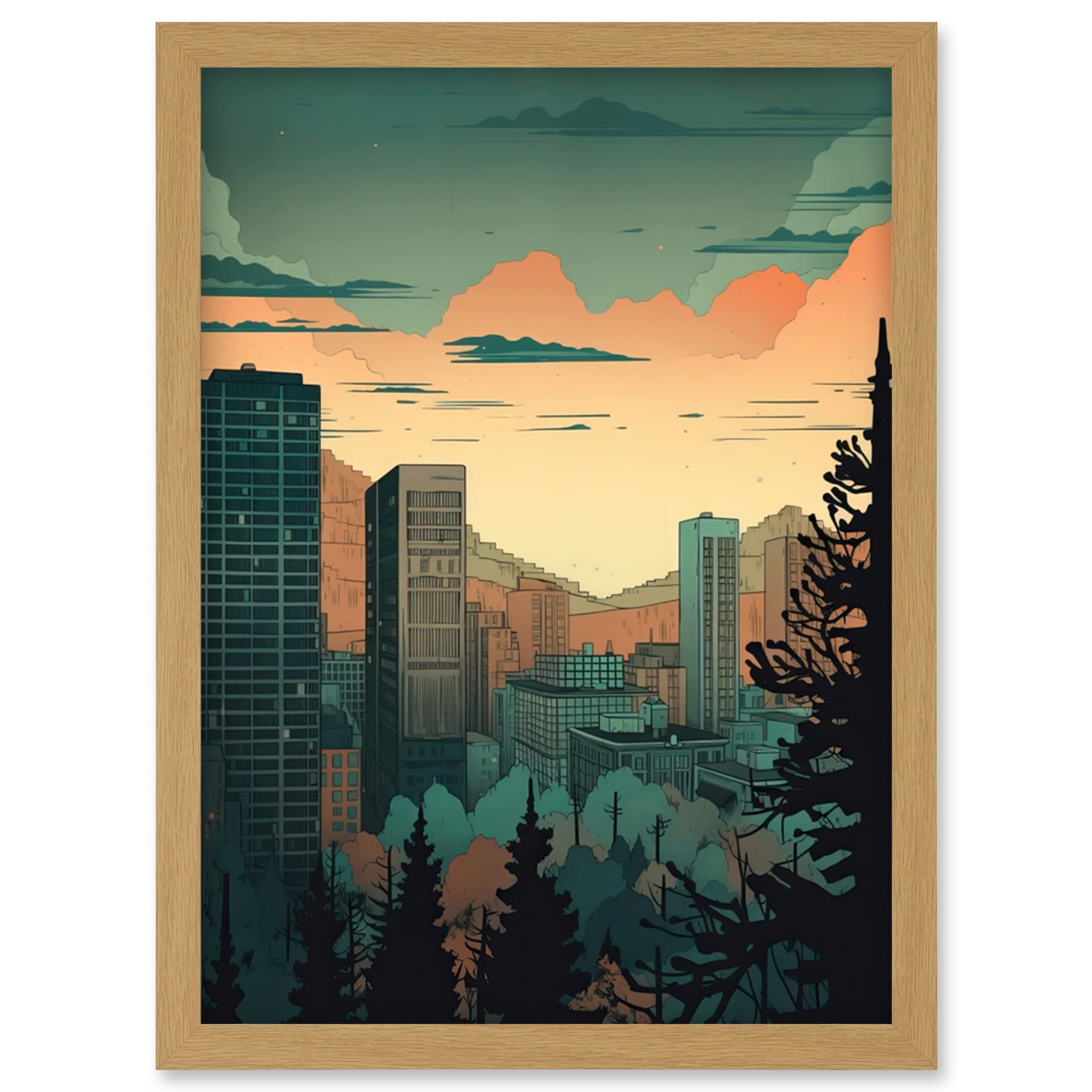 Artery8 Skyscrapers by Forest Urban Architecture Landscape Artwork Framed Wall Art Print A4