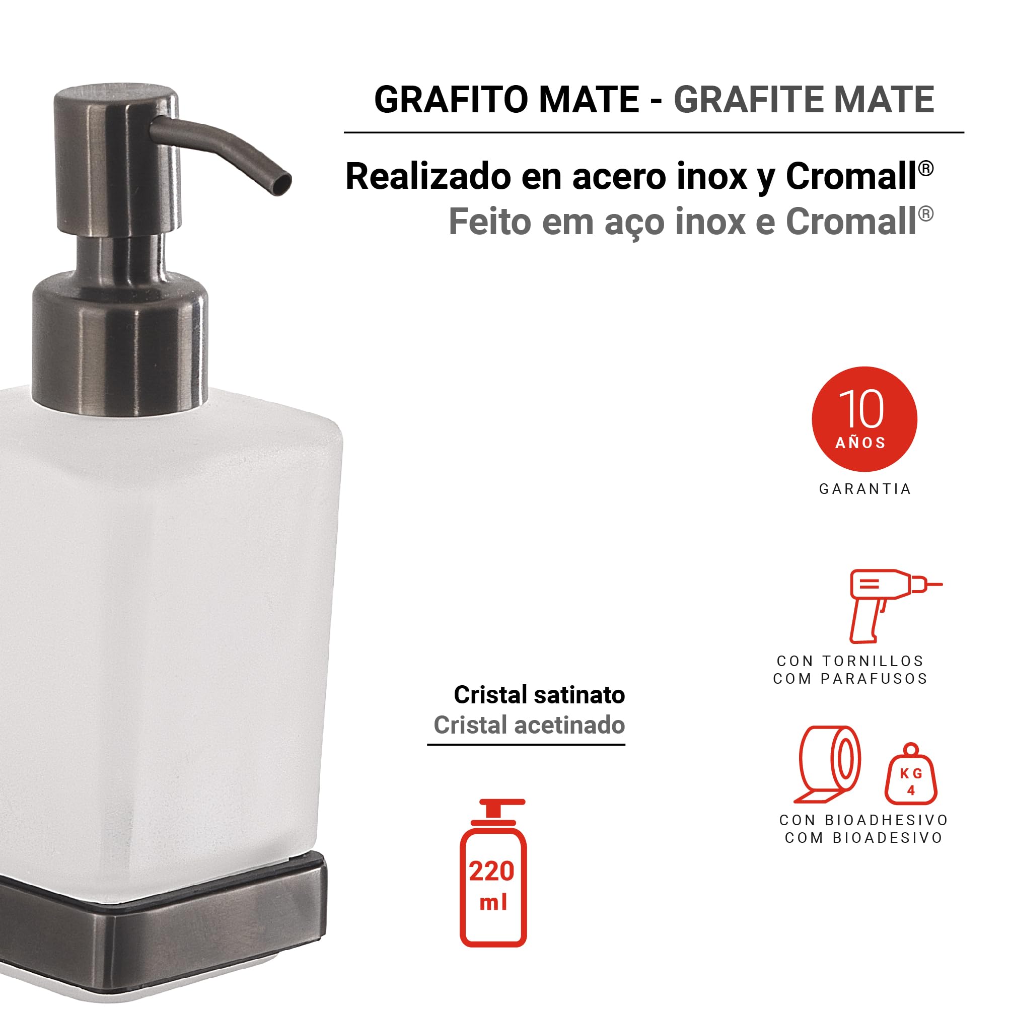 Dosasapone Da Muro In Acciaio Inox E Cromall - Design Moderno, Capacità 170ml, Garanzia 10 Anni - Foto 13