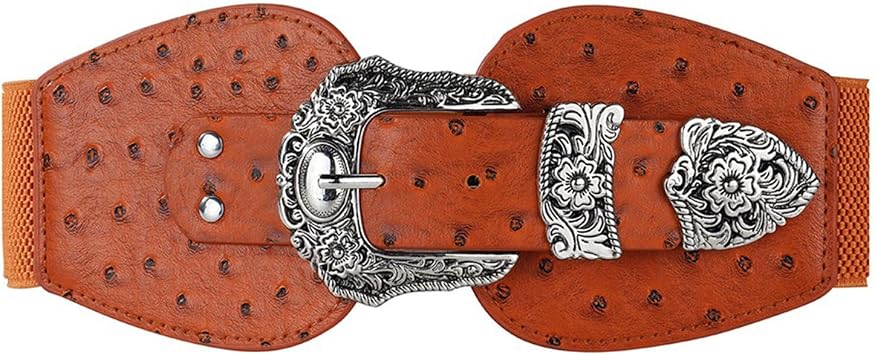 Wide Stretchy Belt Women, Elastic Waist Belt for Women Dresses Shirt,Stretch Waistband Vintage Buckle,A Brown,78CM/30.7