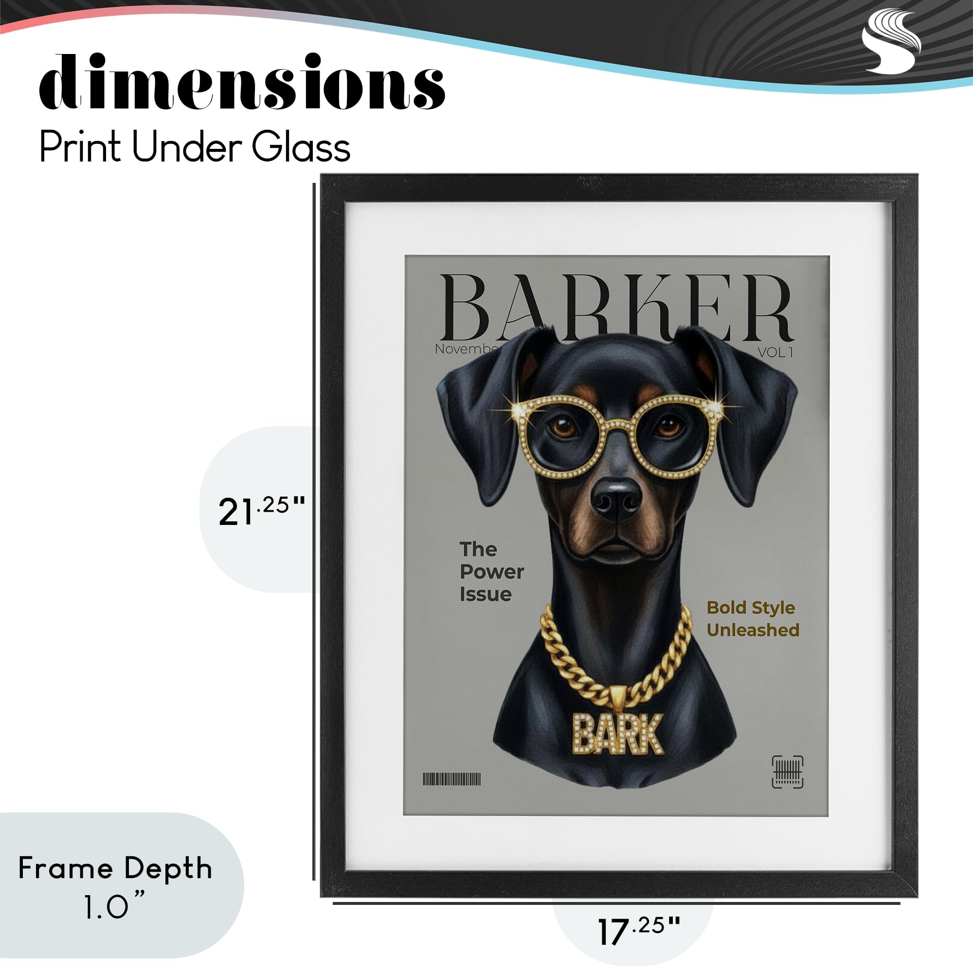 Design by A Barefoot Stylist – Wandkunst zum Aufhängen in den USA – "Barker Dog Fashion Magazine", gerahmter Druck unter Glas, Schwarz, 43,2 x 53,3 cm Stupell Industries