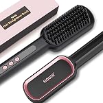 Brosse de lissage des cheveux - SIQUER Brosse de redressage ionique avec 13 Temps LCD Affichage 45s Chauffage rapide 60mins Peigne de lissage anti-calcaire en céramique auto-off pour Salon de la Maison, Noir