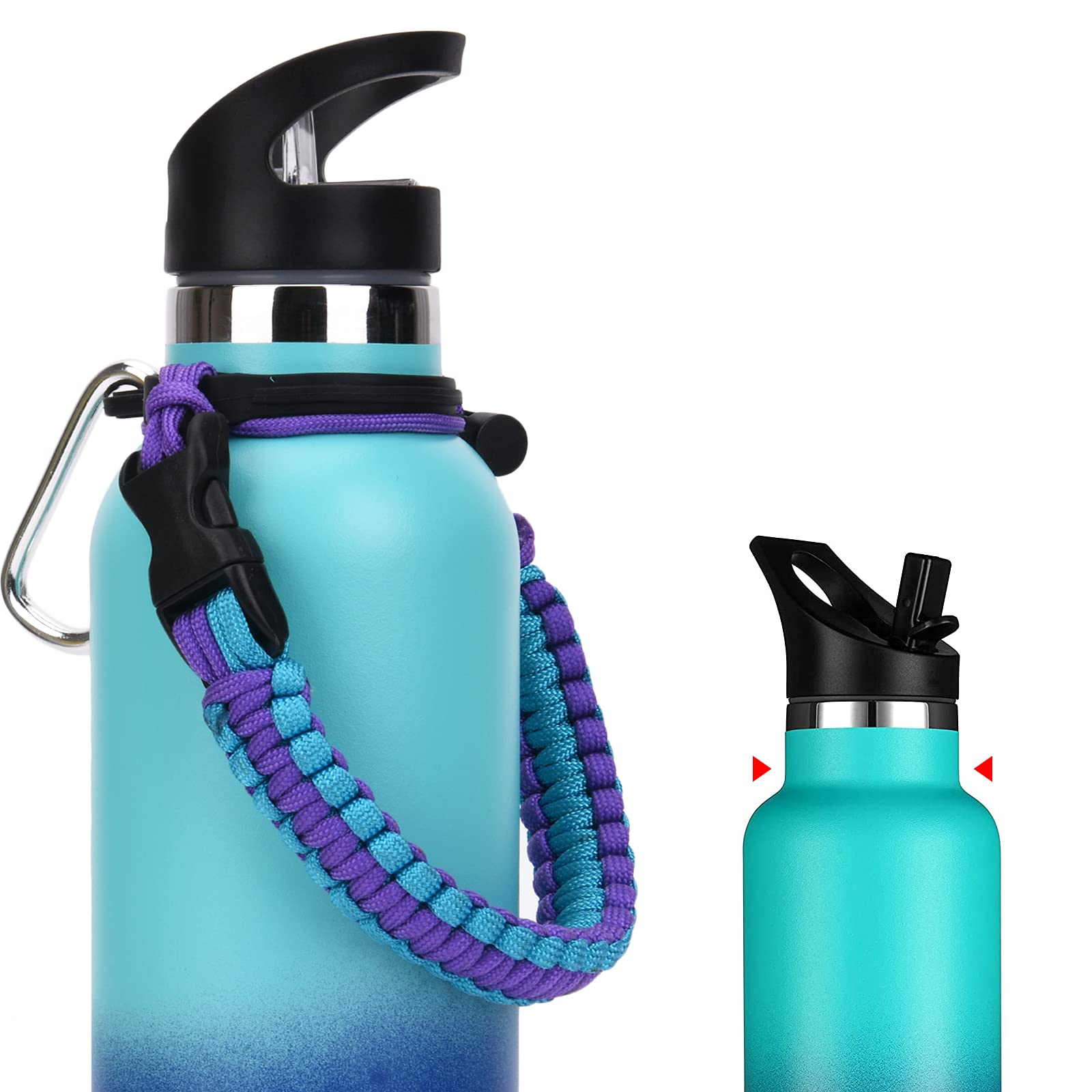 Wongeto Handle Compatible with Hydro Flask Standard Mouth Water Bottle - Paracord Handle with Safety Ring Holder for 12 oz, 18oz, 21 oz, 24 oz Water Bottle assecories