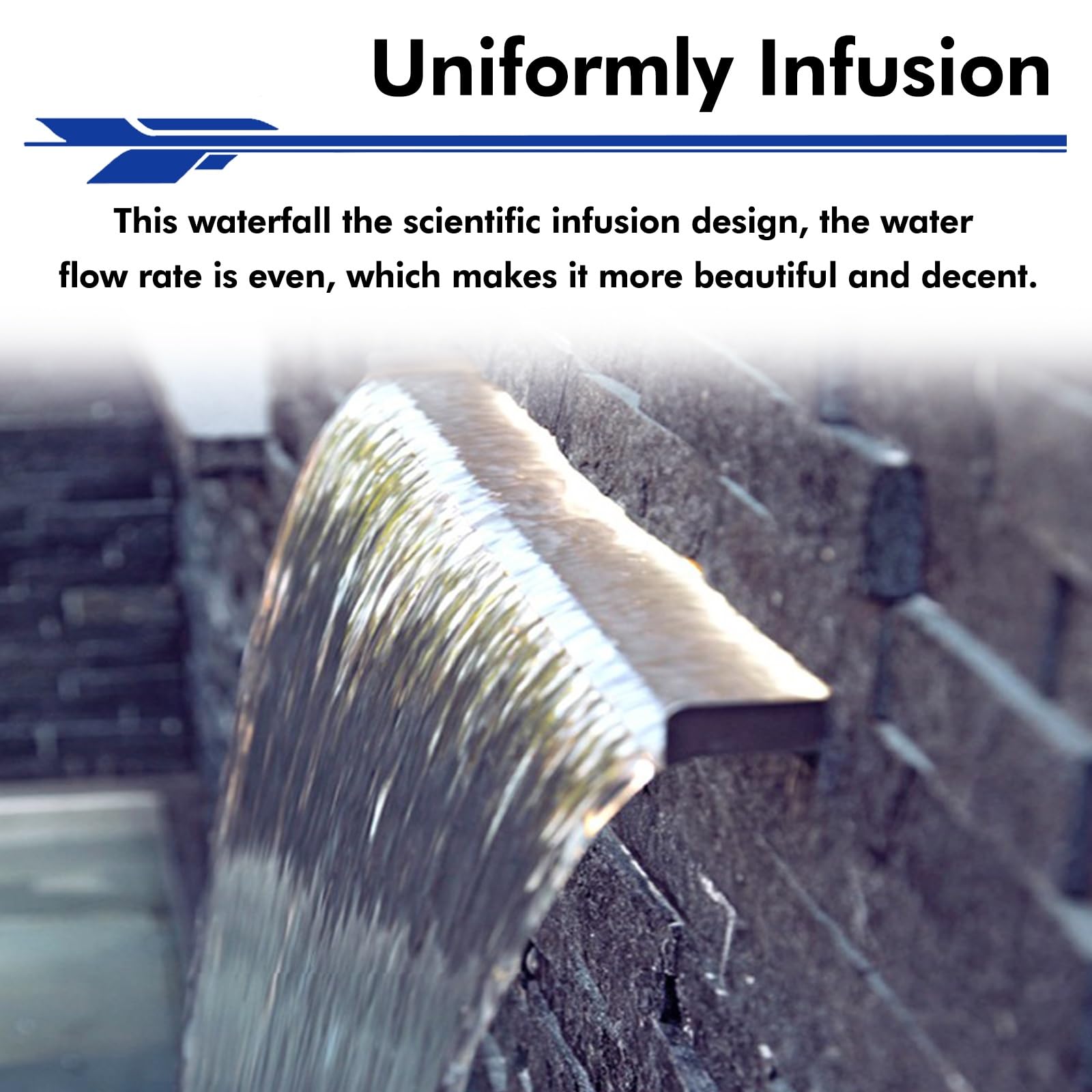 Cascata per piscina interrata in acciaio inox, con filtro, fontana da incasso, per stagni Koi e fontane all'aperto
