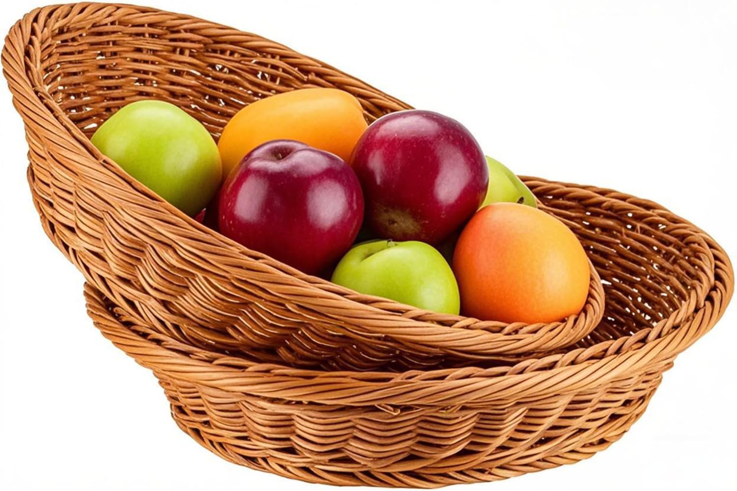 JAPCHET Paquete de 4 cestas de pan tejidas de 12 pulgadas, cesta redonda de imitación de ratán, cesta de frutas de mesa, para verduras, hogar, cocina, restaurante, al aire libre