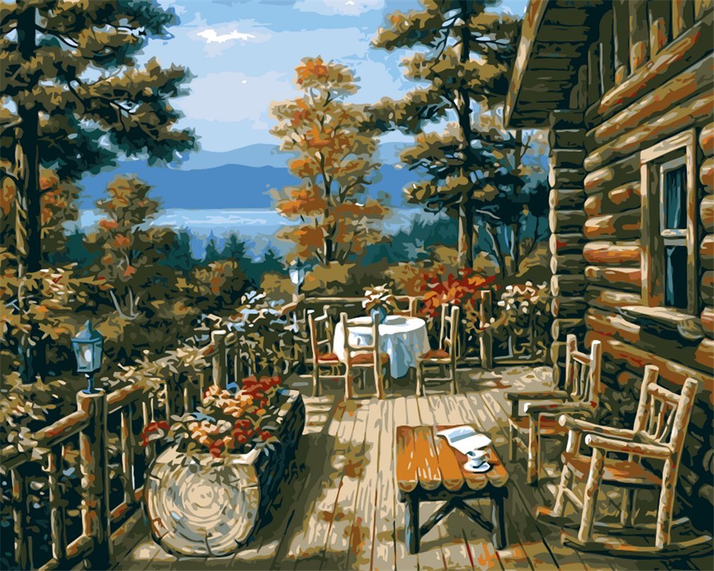 Malen Nach Zahlen Set Für Erwachsene & Kinder – Dschungel Hütte Motiv, 40x50 Cm | Mit Acrylfarben, Pinseln & Anleitung