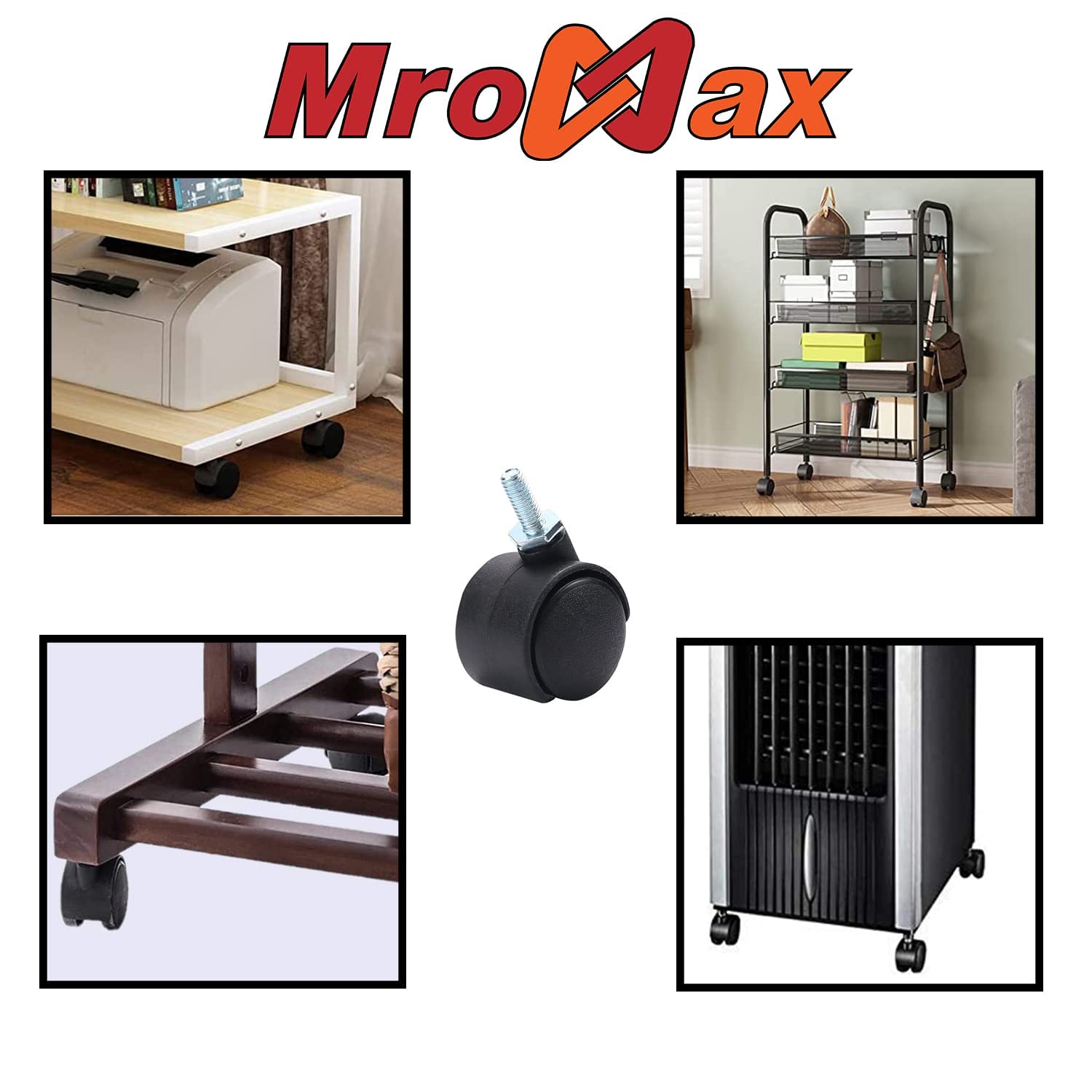 MroMax Office Chair Casters Wheels, 1.97 Inch PU Twin Wheel Threaded Stem Swivel Caster Black 8Pcs
