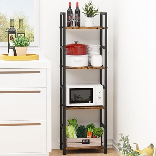 Miniatura 8 de Estantería de 4 niveles, estantería industrial pequeña, de metal, estrecha, organizador de almacenamiento de libros, estanterías para dormitorio,