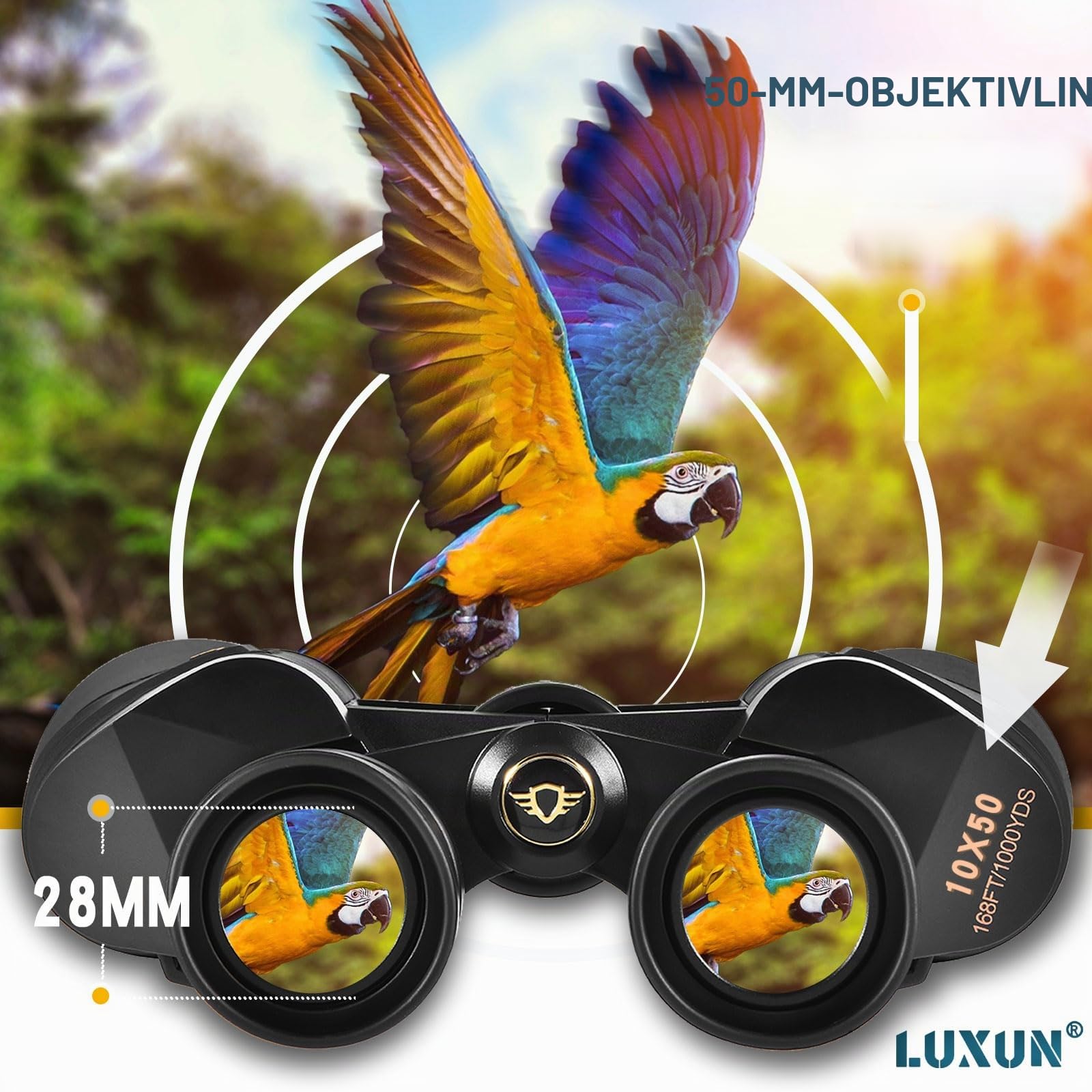 LUXUN 10x50 Fernglas für Erwachsene, Fernglas mit Nachtsicht bei Schwachem Licht, BAK4 Prism HD für Outdoor Jagd, Wandern, Safari und Vögel Beobachten