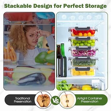 YASHE Glass Containers with Lids, 10 Pack Thick & Durable Food Containers - Stackable Airtight Glass Meal Prep Containers, BPA-Free Food Storage for Microwave, Oven, Freezer and Dishwasher