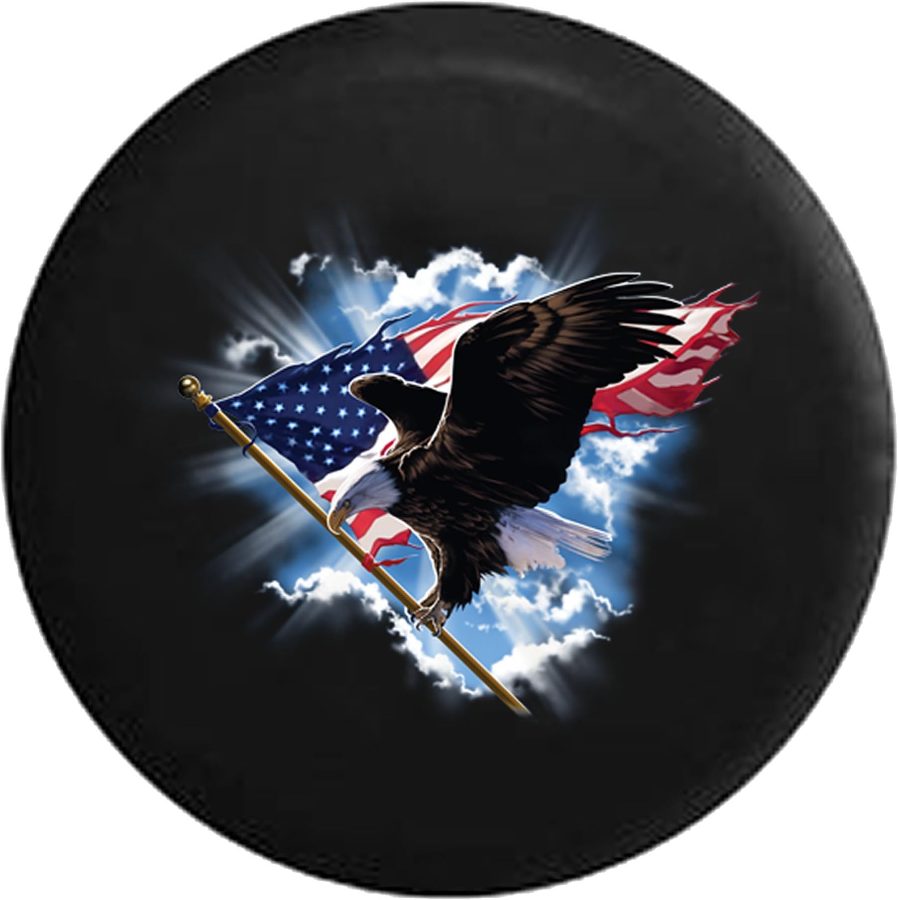 American Eagle Carrying American Flag Through The Sky USA Patriotic Spare Tire Cover Black 33 in