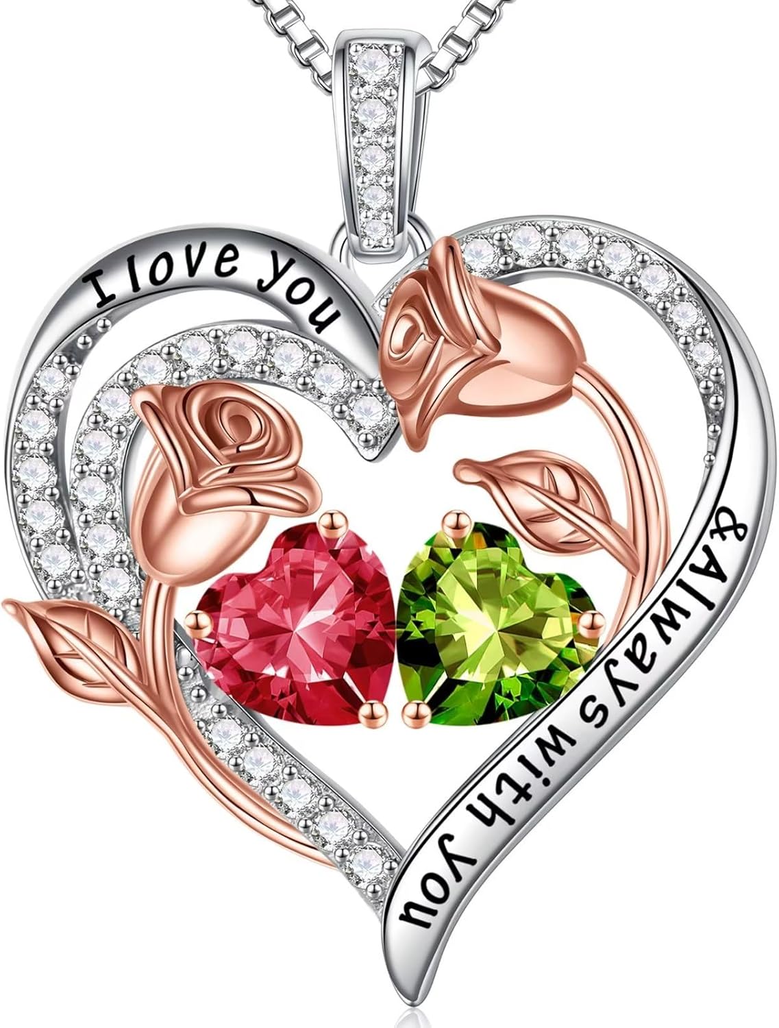 Iefil Birthstone Necklace for Women – 925 Sterling Silver Rose Heart Birthstone Necklace Birthday Anniversary Jewelry Gifts for Her Wife Mom Daughter