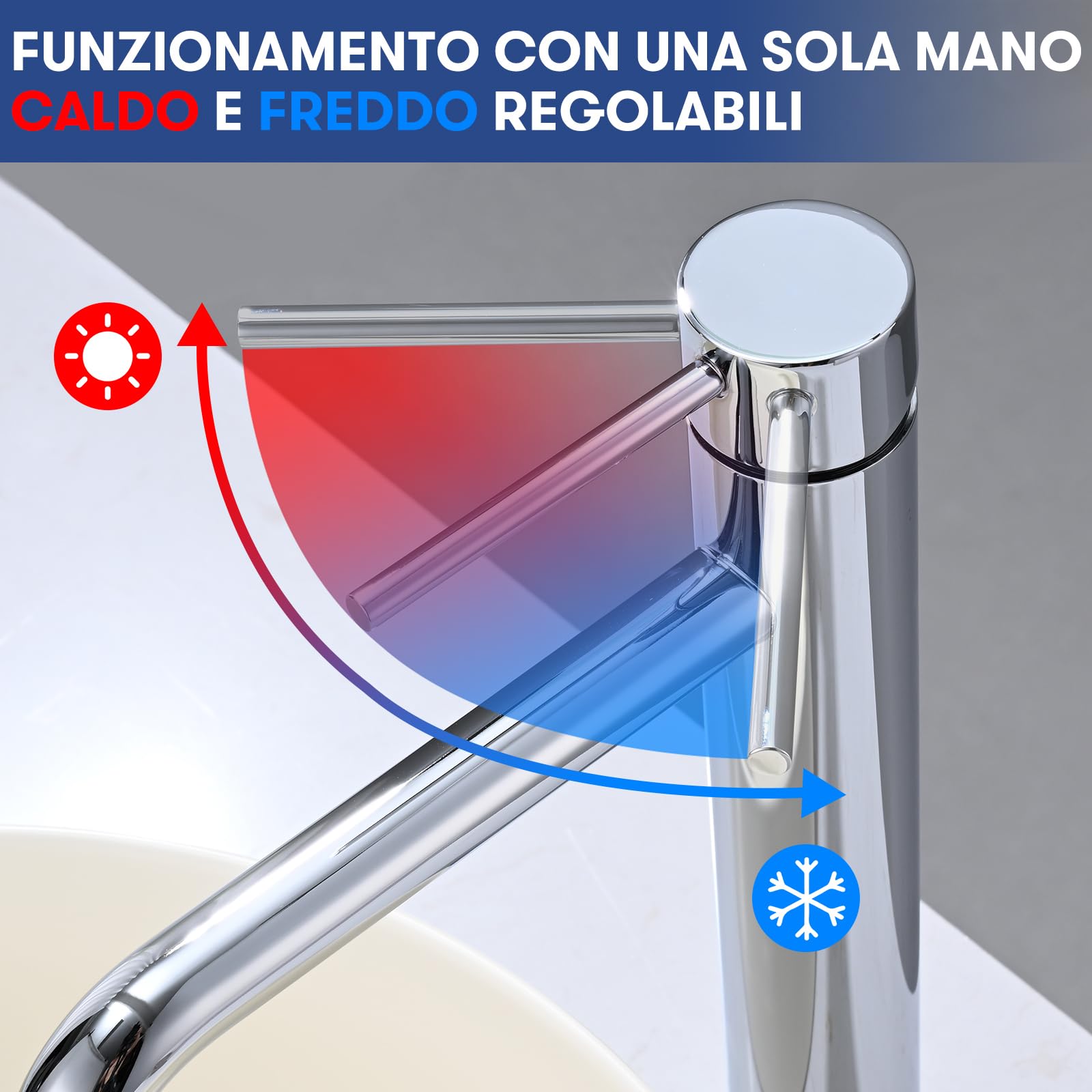 Miscelatore Lavabo Alto, BuntHaus Rubinetto Monocomando Bagno, Rubinetti Lavabo da Appoggio per Calda e Fredda Regolabile, Miscelatore Aeratore a Risparmio Idrico, Cromato