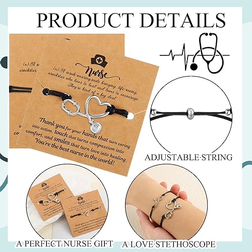 Miniatura 2 de Yinkin 100 juegos de pulseras de estetoscopio Rn a granel con tarjeta de bendición para profesionales de enfermería, escuela, graduación, enfermera,