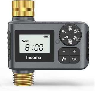 Insoma Brass Hose Timer for Garden: Auto/Manual/Rain Delay Modes, IP55 Waterproof Sprinkler Timer for Lawn Drip Irrigation, 1 Outlet
