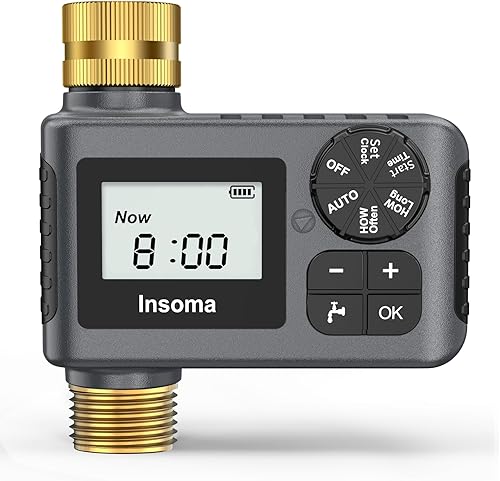 Miniatura 10 de Insoma Temporizador de agua con entrada y salida de latón, 2 zonas independientes, temporizador de manguera al aire libre para grifo de jardín