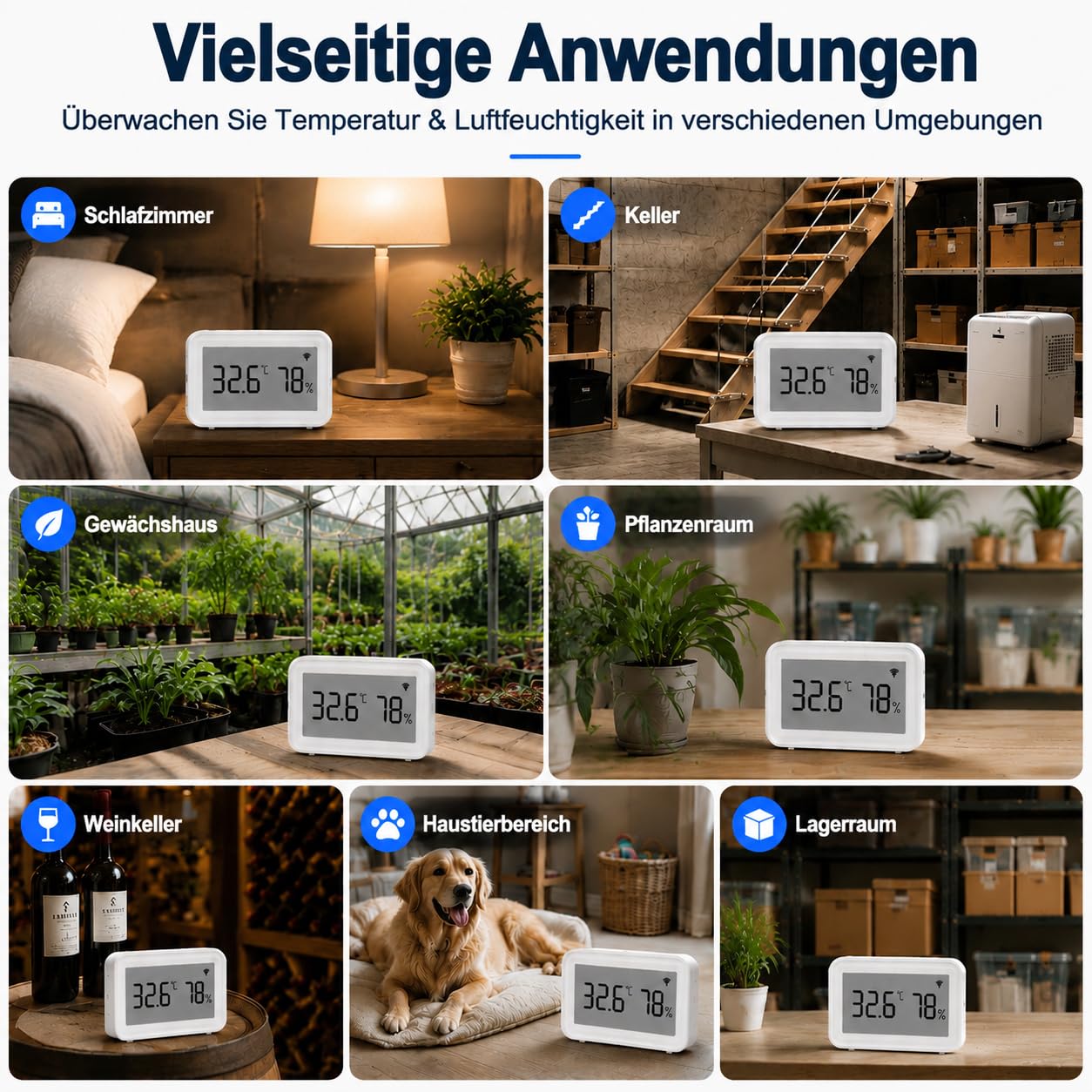 WLAN Temperatur-Feuchtigkeitssensor: Kabelloser Hygrometer-Thermometer mit LCD-Display, App-Benachrichtigung, Datenspeicherung & Export, kalibrierbar, Digitale Überwachung für zu Hause -4Stück