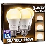 Briignite 3 Way LED Light Bulbs, 4 Pack, Soft White 3000K 50/100/150 Watt Equivalent, A19 Three Way Light Bulbs, E26 Base 3-Way Light for Indoor Light Bulb for Reading