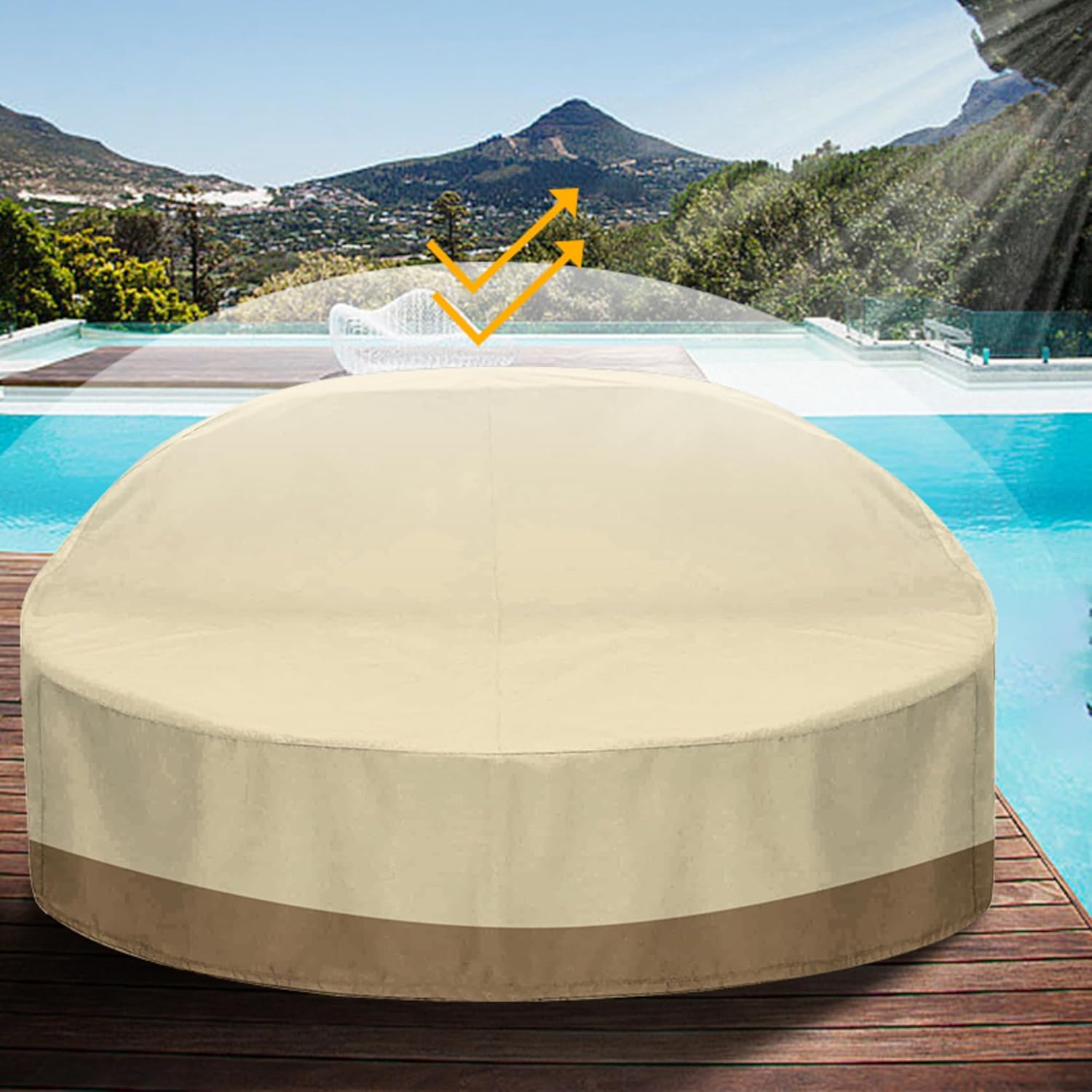 Outdoor Round Daybed Cover, 88-Inch Heavy-Duty Waterproof and UV-Protected Patio Cover for Round Daybeds (Coffee, 88"L x 85"W x 16"/35"H)