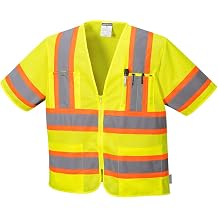 Portwest Augusta Sleeved Hi-Vis Vest Visibility Reflective Safety Security Work Top ANSI 3, Yellow, X Large