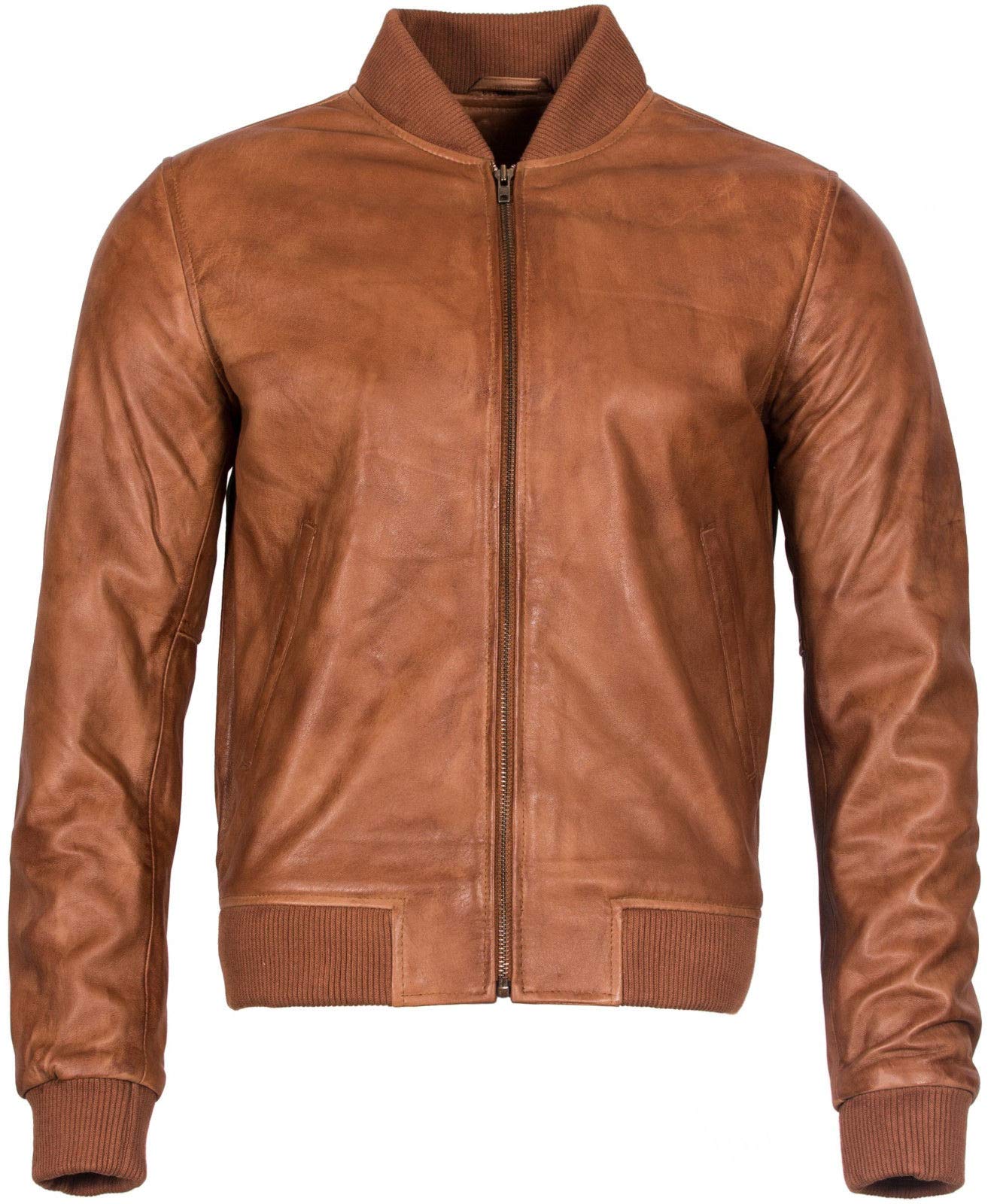 Infinity Leather Retro Varsity Bomber Jacket - Tan - 5XL - Men's Leather Jacket