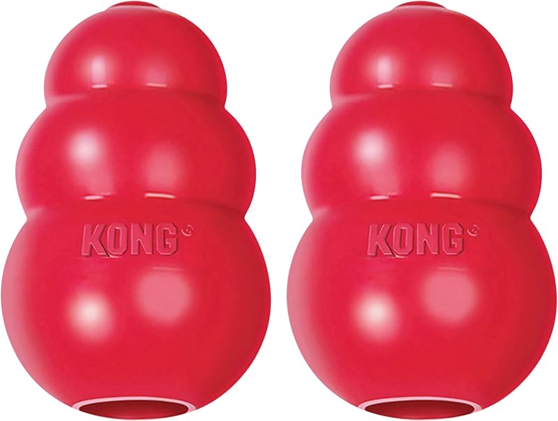 KONG Classic Juguete para Perros Relleno, Caucho Natural, para Perros pequeños (Paquete de 2) | Juguete para buscar y masticar que llena golosinas con rebote errático, hecho de caucho natural duradero KONG para un tiempo de juego prolongado