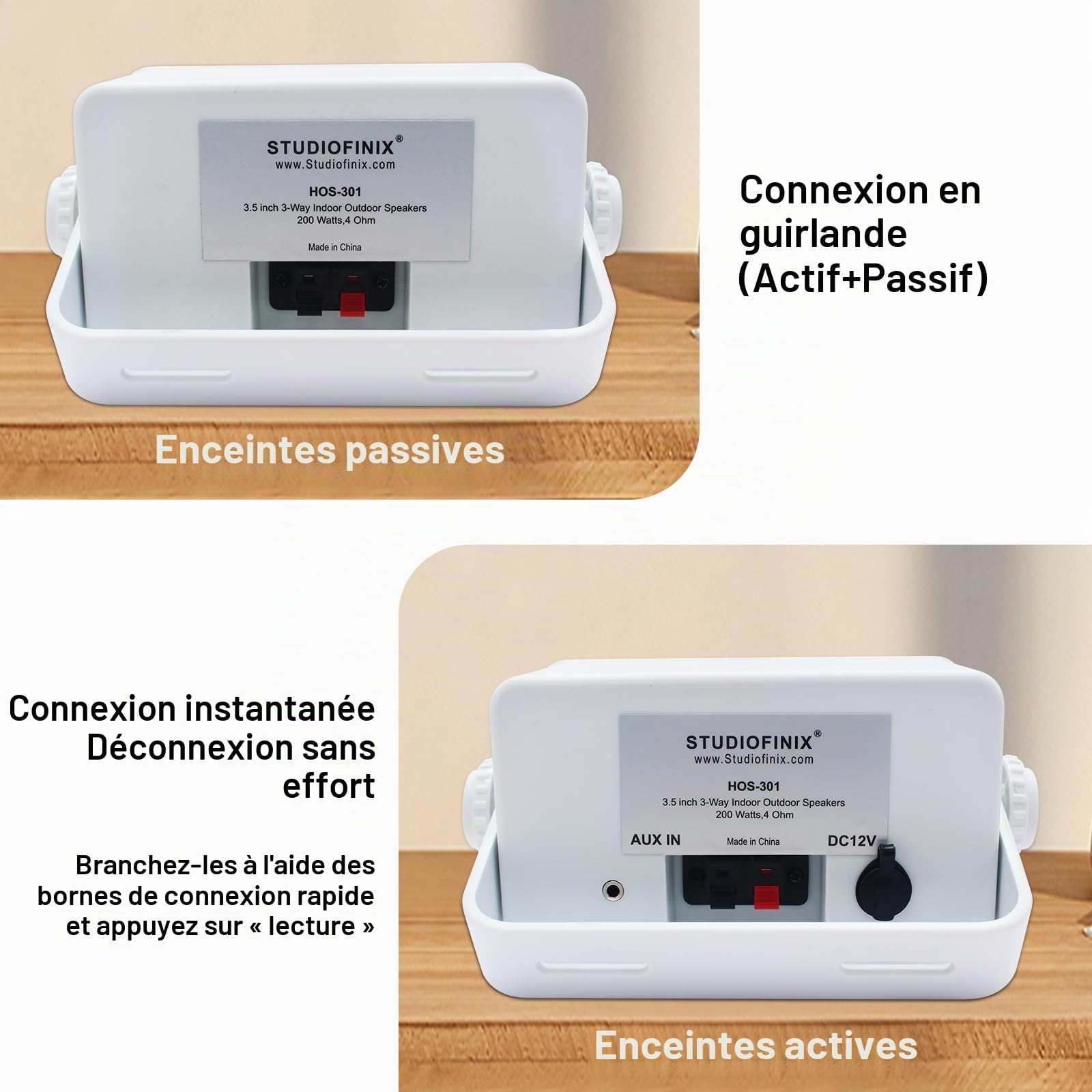 STUDIOFINIX Enceintes Bluetooth extérieures 3,5 Pouces étanches et filaires, Haut-parleurs muraux Haut de Gamme améliorés 3 Voies 200W, idéales pour terrasse, Patio, intérieur et extérieur (Blanc)