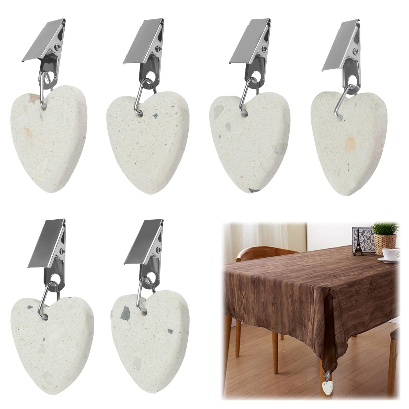 Morobor Mixed Color Tablecloth Weights Clips, 6Pcs Tablecloth Weights Heart Shape Stone Tablecloth Weights Metal Clip For Outdoor Picnic Family Dinner Table Decoration (Color Mixing)