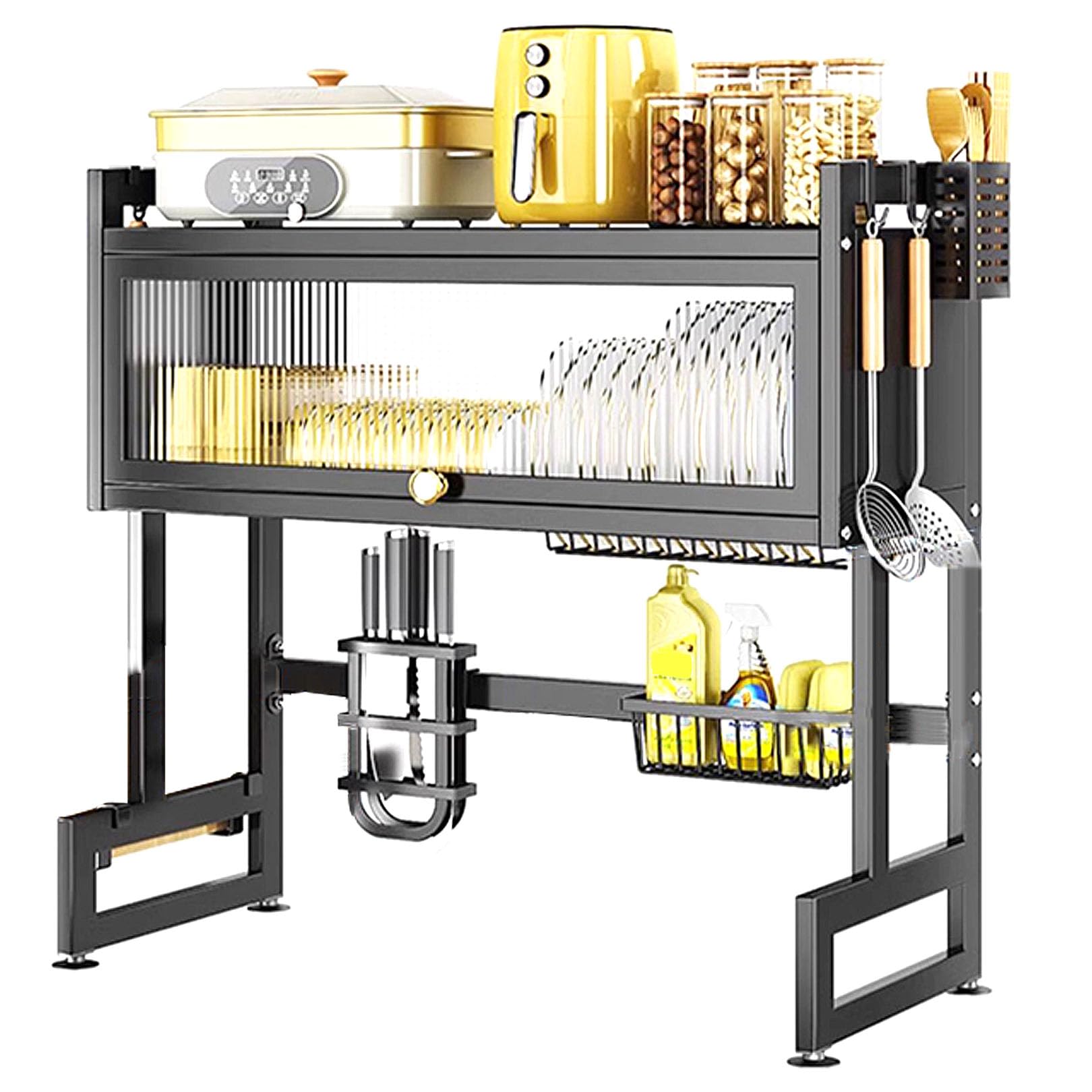 Égouttoir à vaisselle avec porte-couverts et rangement vertical pour cuisine
