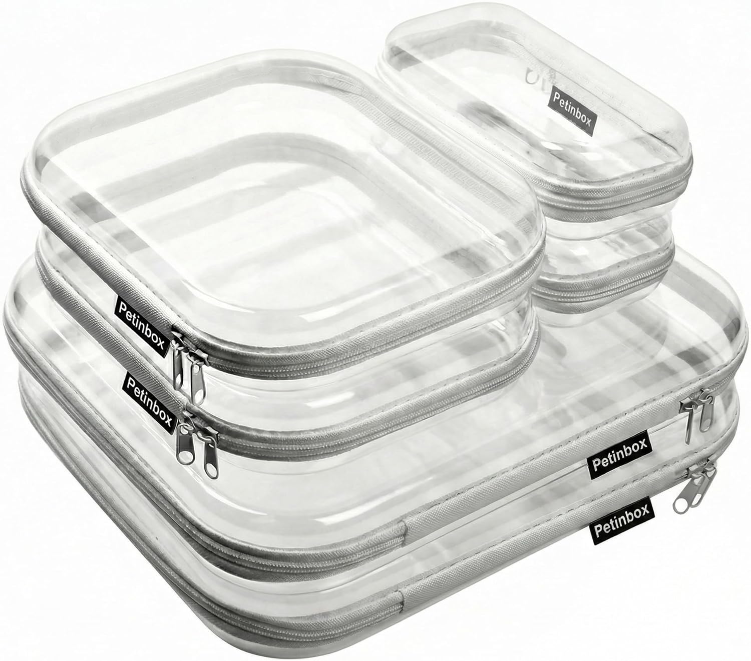 6 Pack Clear Hard Shell Zipper Cases, See-Through Plastic Organizer Pouches for Travel Toiletries & Makeup, Crush-Resistant Storage, 3 Sizes (2 Small/2 Medium/2 Large)