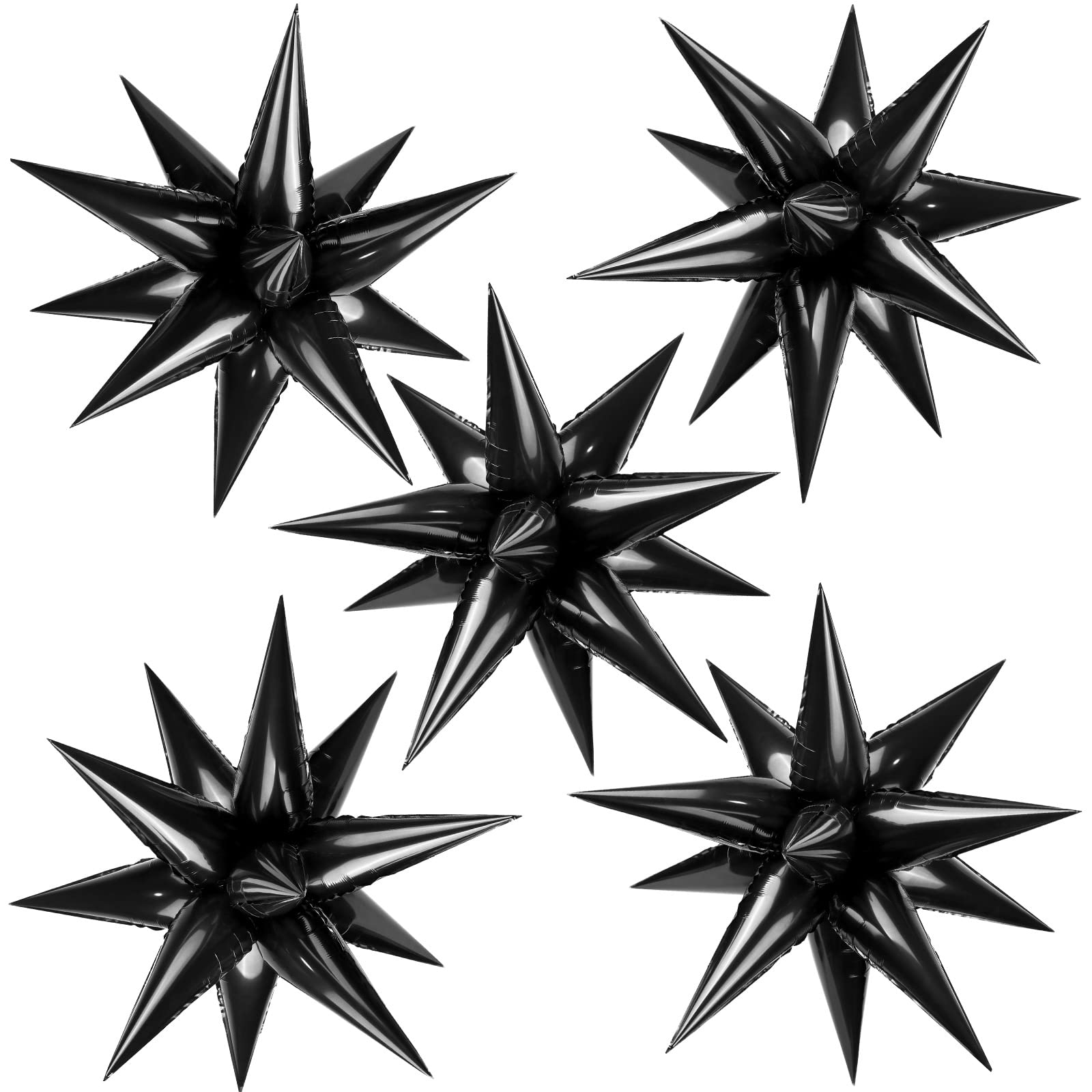 60 Pcs Black Star Balloons Explosion 12 Point Foil Cone Balloons Magic Starburst Balloons Large for Wedding Anniversary Backdrop Birthday Party Decorations