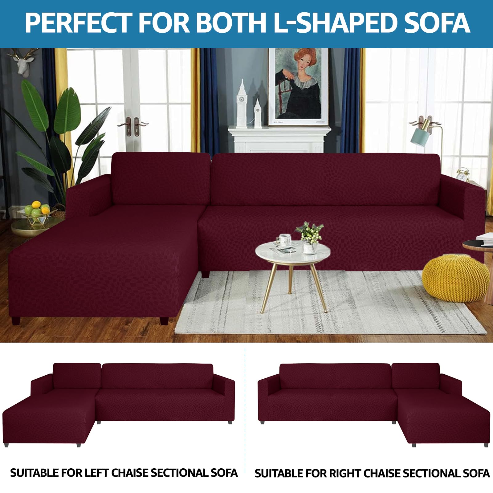 Ystyle Copridivano Con Penisola A Sinistra Destra, Elasticizzato Copridivano Angolare, Copridivano Chaise Longue, Sofa Cover a Forma di L (1 Posto+2 Posti, Borgogna)